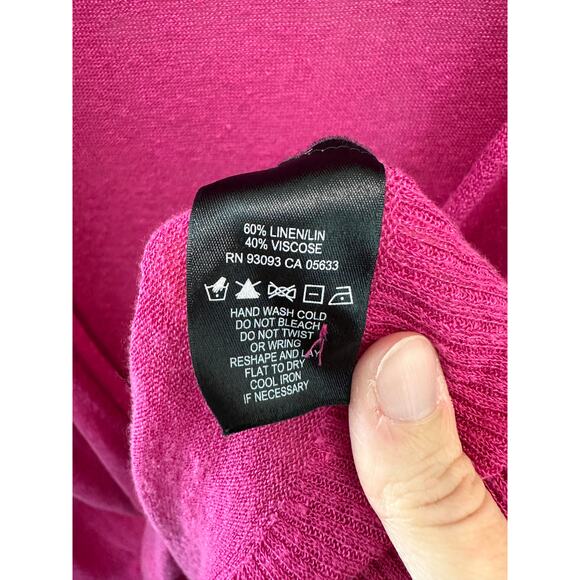 NIC+ZOE | Magenta Pink Plus Size Linen Blend Surplice Deep V-Neck Cardigan | 2X - Picture 6 of 6